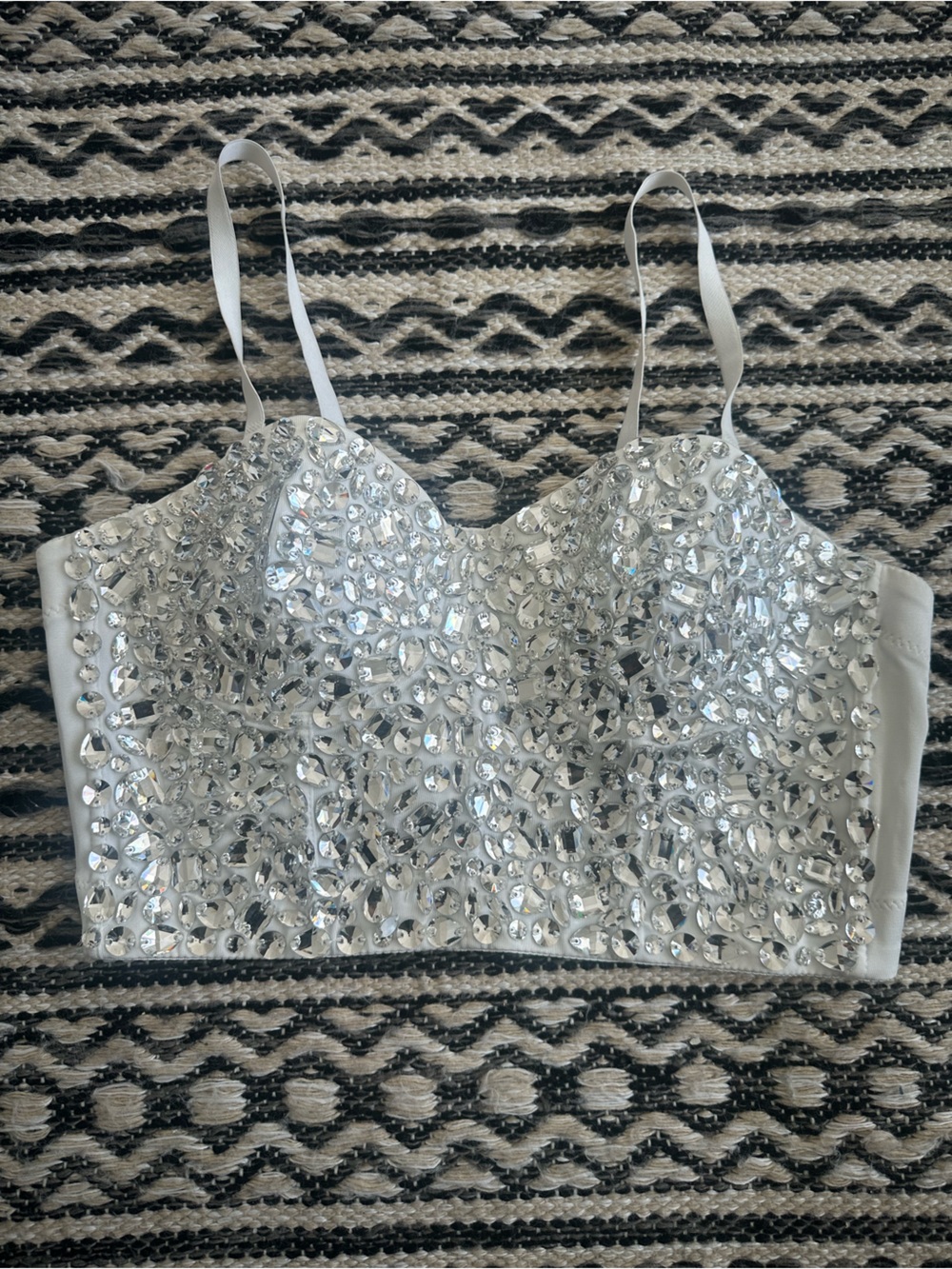 Fashion Nova White Crystal Embellished Bustier Crop Top